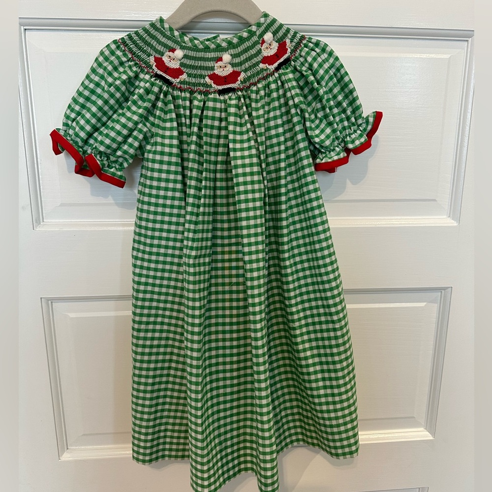 Green Gingham Santa Smocked Dress